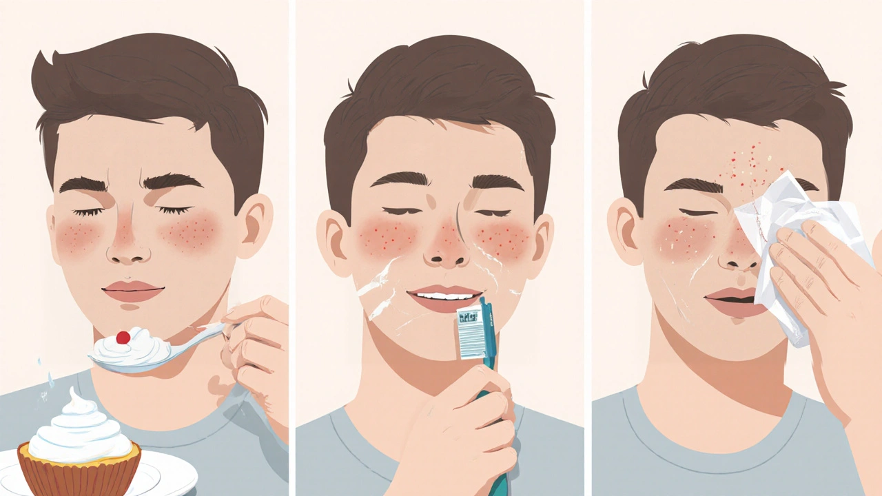 Postupná péče po kyretáži: chlazené jídlo, jemné čištění, chladný obklad.