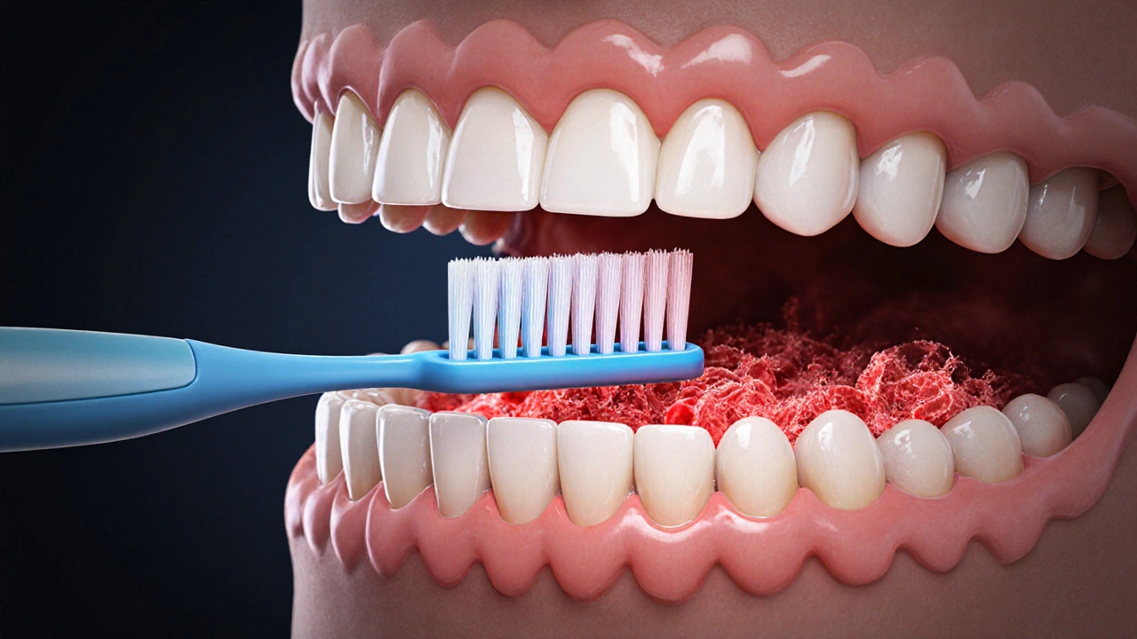 Bakterie v mezizubních prostorech, kde kartáček nedosáhne