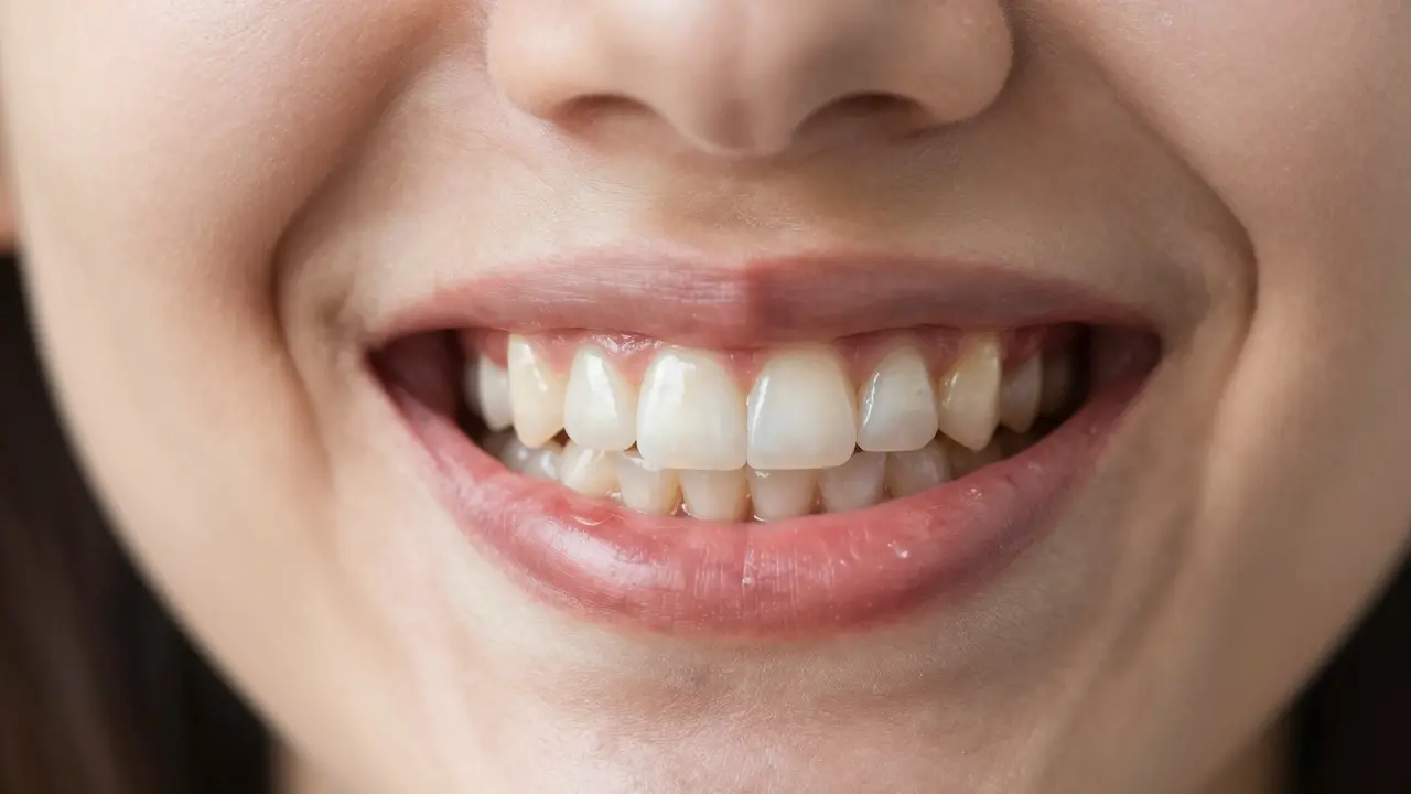 Dvě strany úsměvu: zdravé zuby vlevo a zuby s bílými skvrnami a zánětem vpravo.