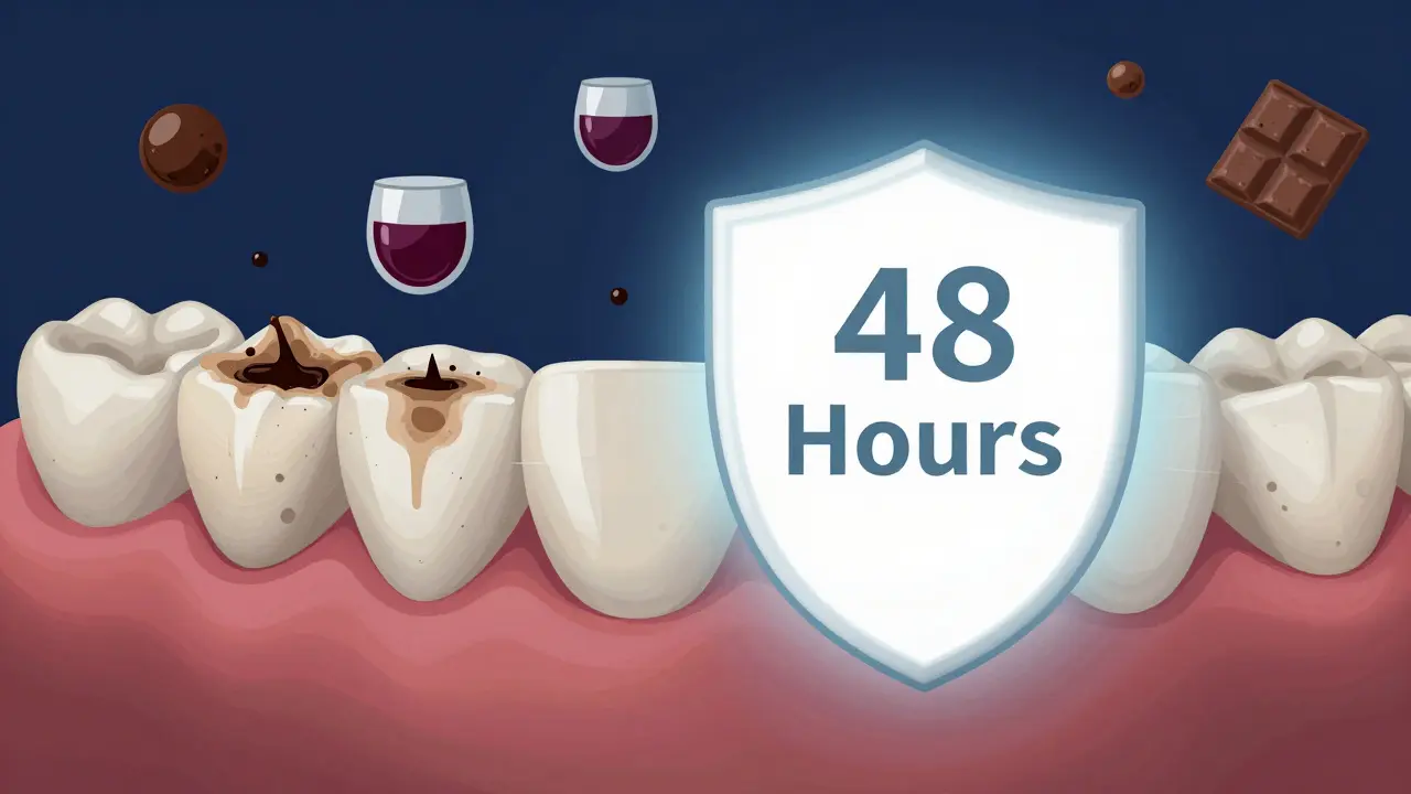 Mikroskopické póry v zubech jsou otevřené a vstřikují se do nich barviva.