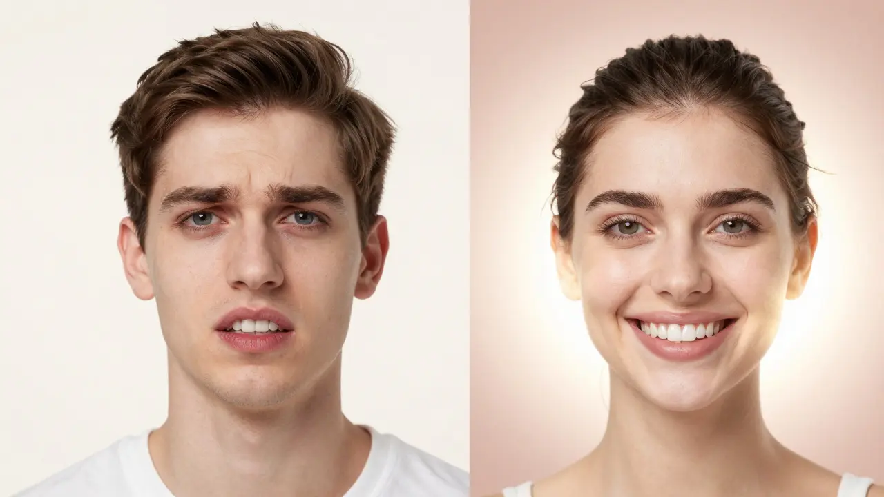 Před a po: transformace úsměvu od nejistého k sebevědomému s keramickými fazetami.