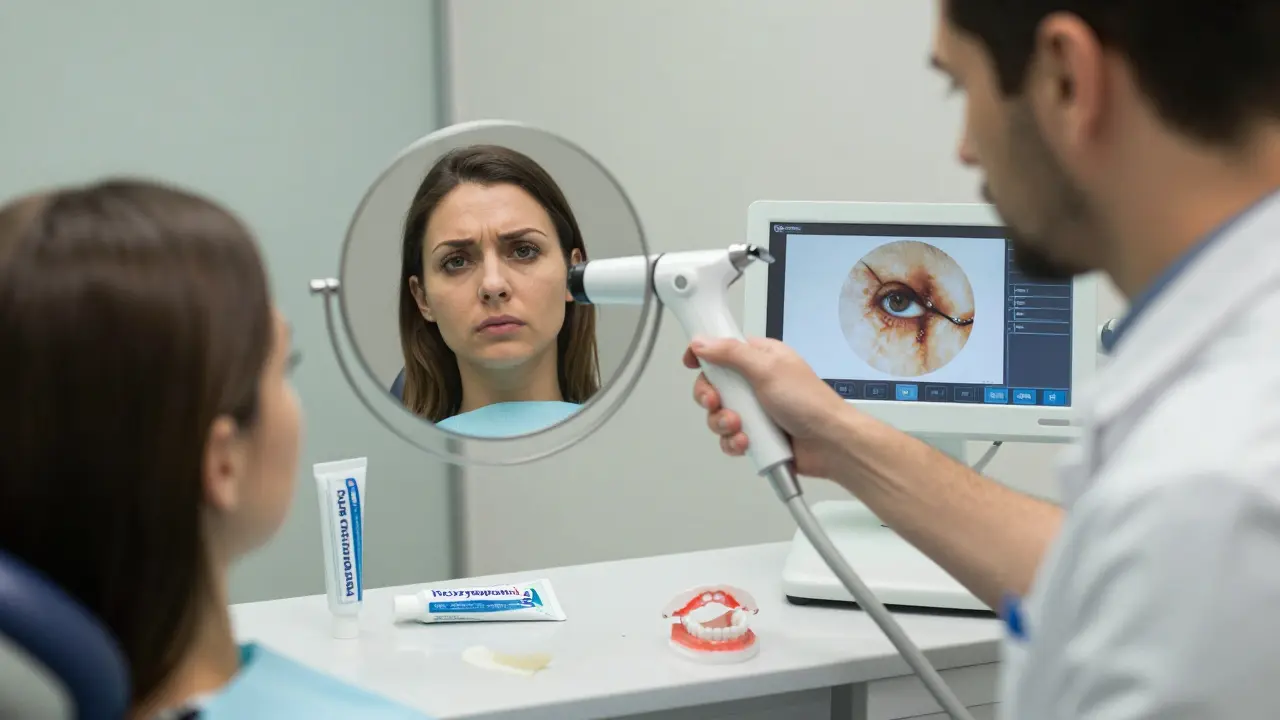 Zubní lékař používá laserový skener k detekci poškození skloviny.