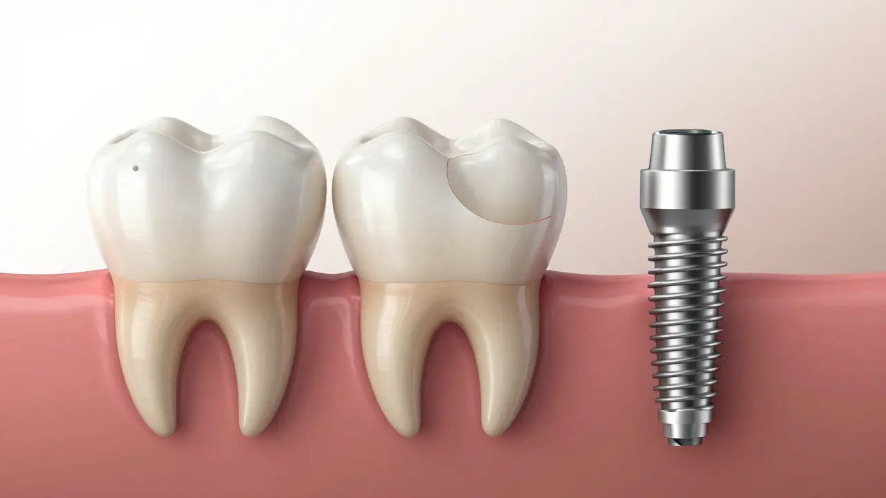 Časová škála od kazu přes ošetření k implantátu.