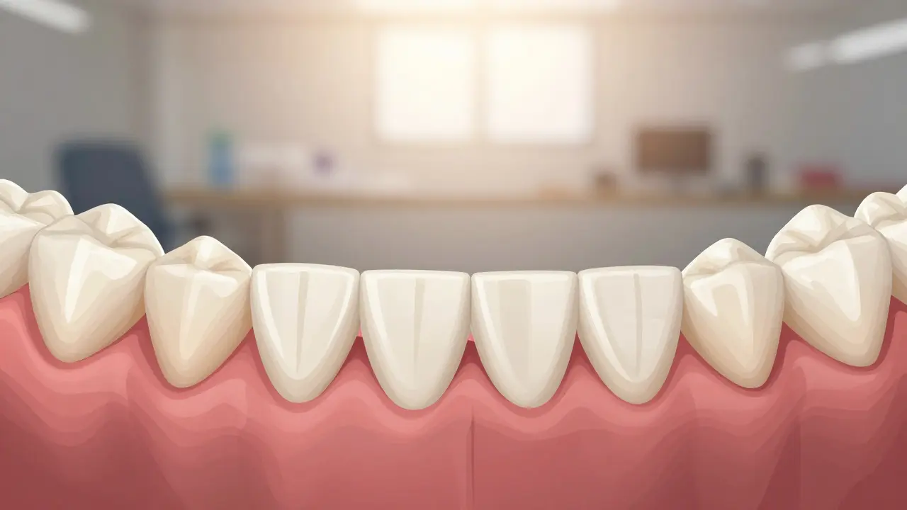 Dva zuby v dokonalém kontaktu s viditelnými rovinnými plochami, které rovnoměrně rozloží tlak.