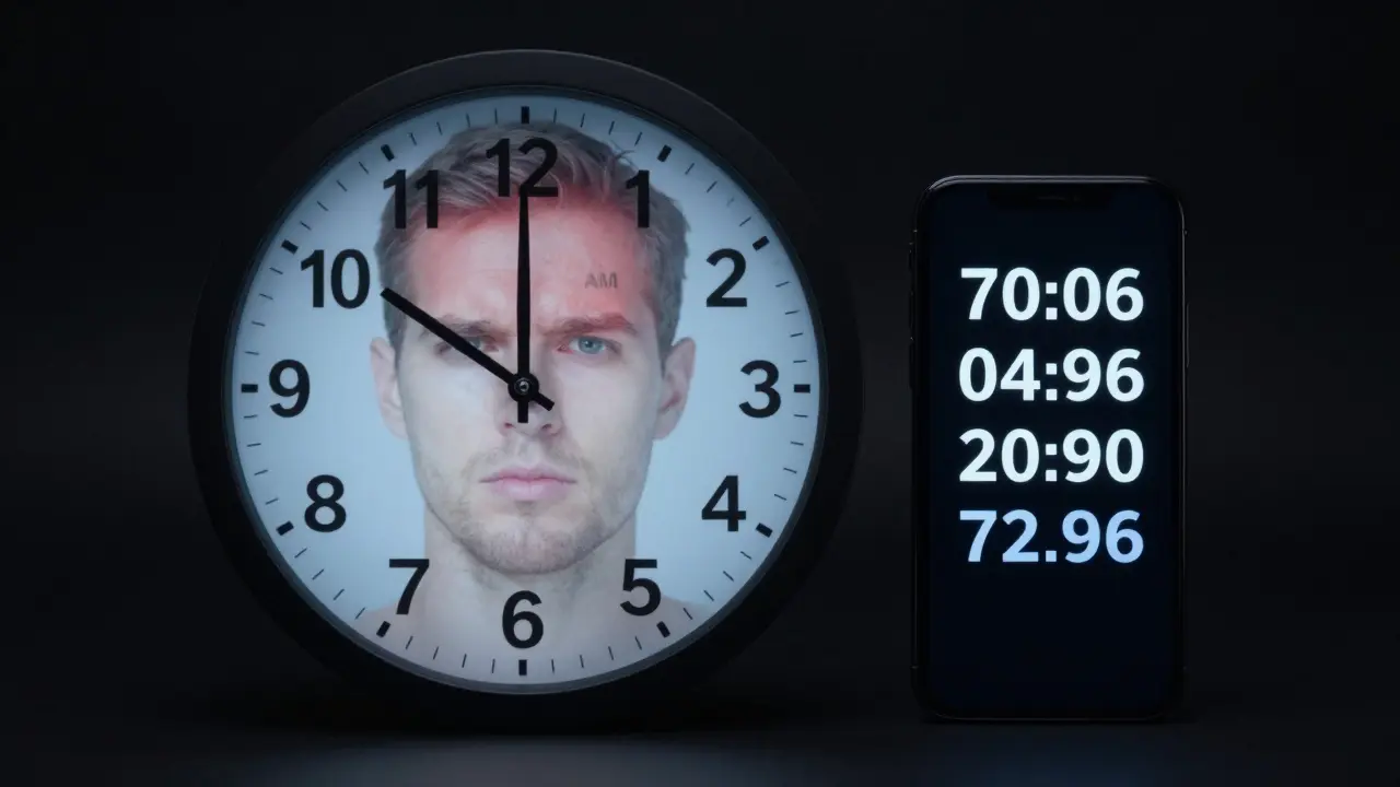 Hodiny ukazující čas a telefon s číslem zubního lékaře, symbolizující naléhavost léčby.