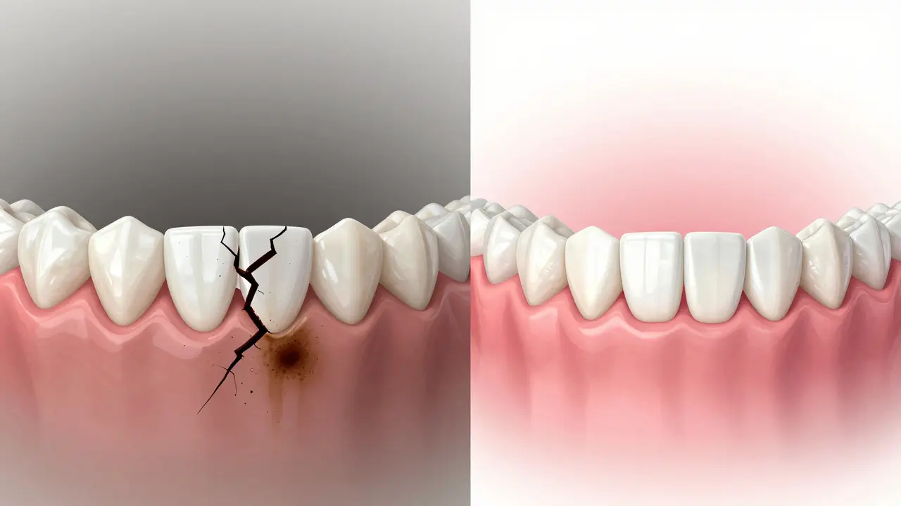 Porovnání poškozených zubů od domácích metod a zdravých zbělených zubů z dentálních forem.