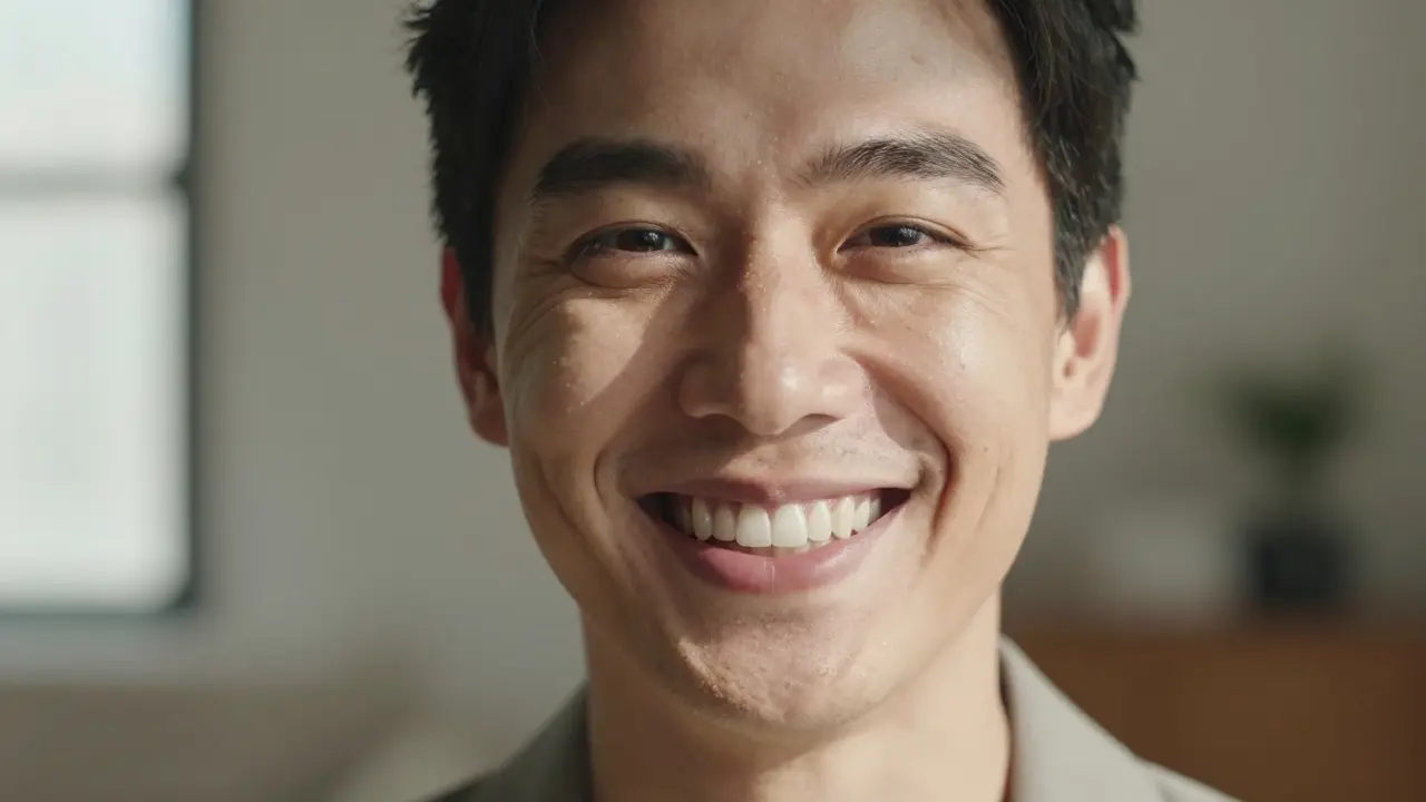 Úsměv člověka s dokonalými zuby a vysokým sebevědomím.