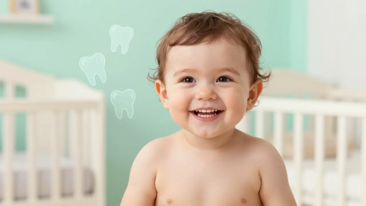 Usměvavé dítě s kompletní sadou dvaceti mléčných zubů.