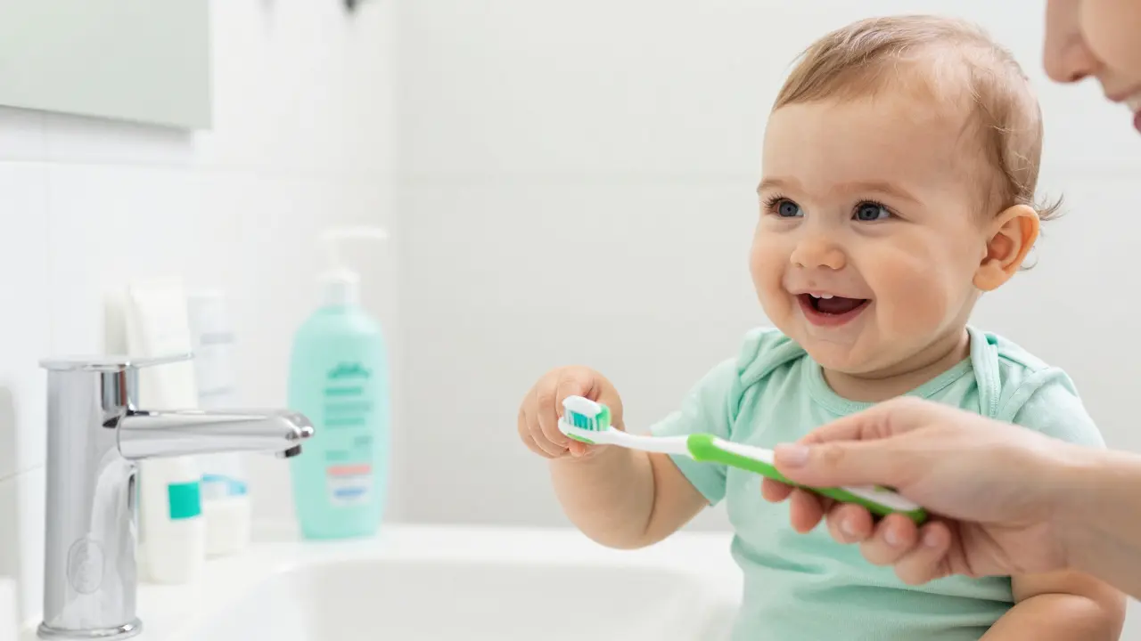 Zubní kartáček s pastou pro hygienu mléčného chrupu