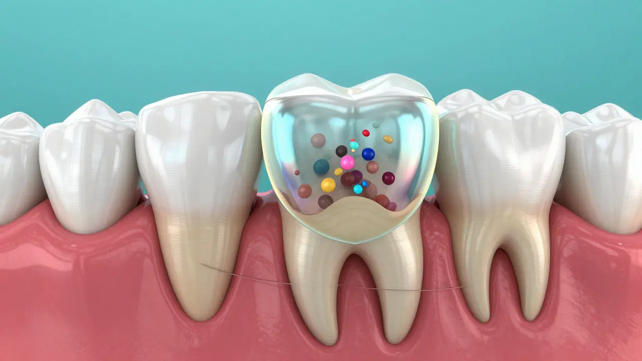 Kresba znázornující ochranný účinek zubní análnítky proti kyselinám