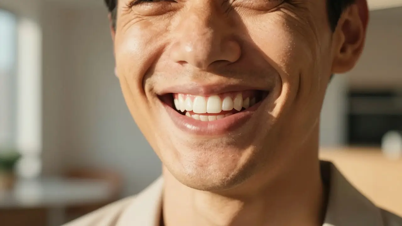Portrét šťastného člověka s přirozeným a dokonalým úsměvem.