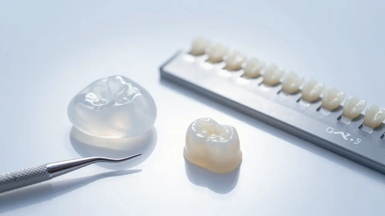 Srovnání materiálů pro fazety: keramika, kompozit a barevník.