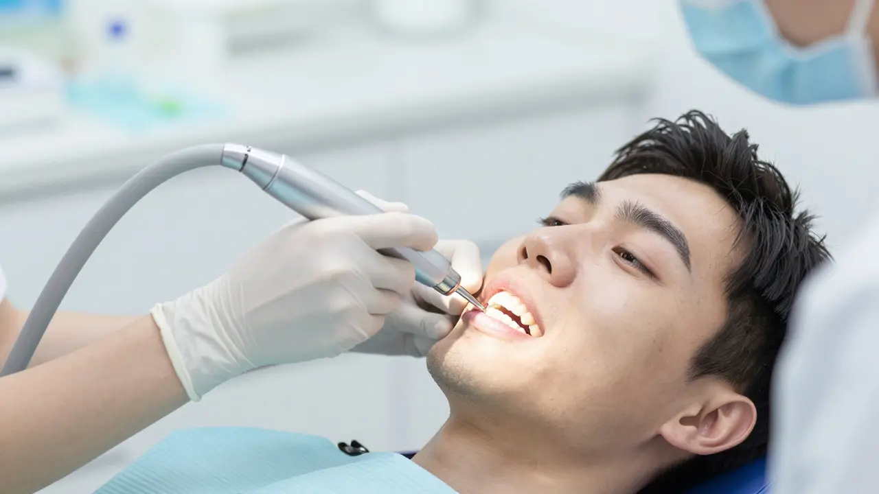 Profesionální čištění zubů ultrazvukovým škrabkou u dentálního hygienisty