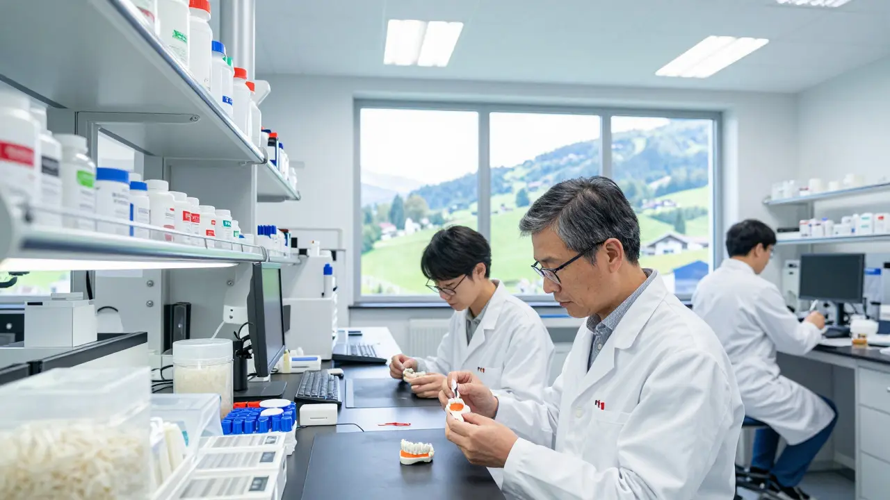 Švýcarská laboratoř v Rheinfeldenu s vědci zkoumajícími prototypy