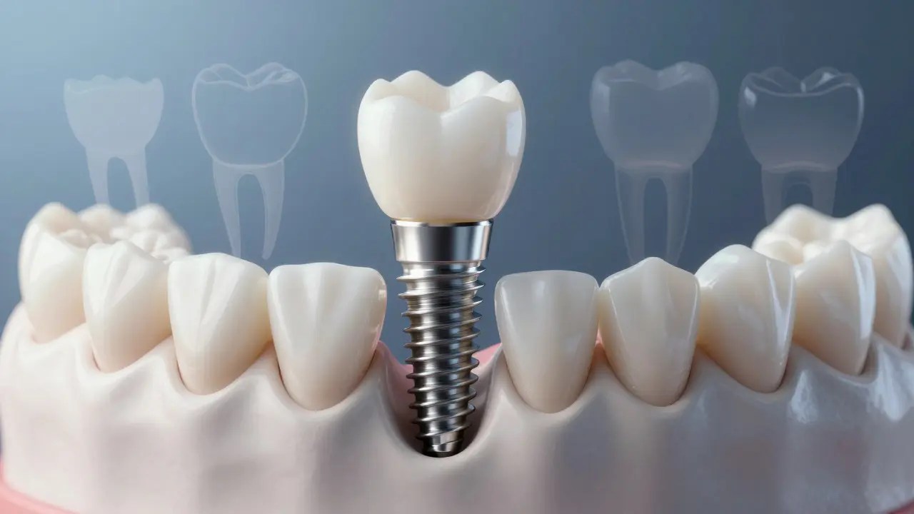 Abstraktní ilustrace zubního implantátu jako trvalého řešení