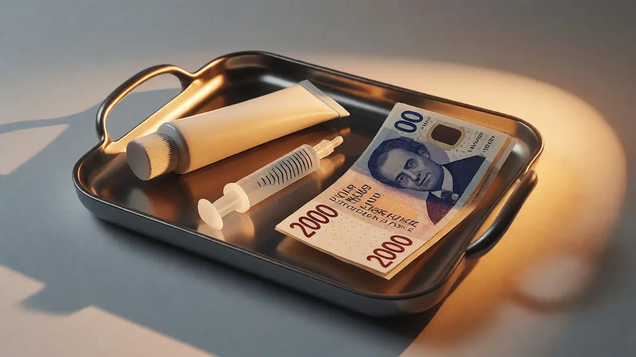 Bělicí pasta a české koruny na zubním tácku